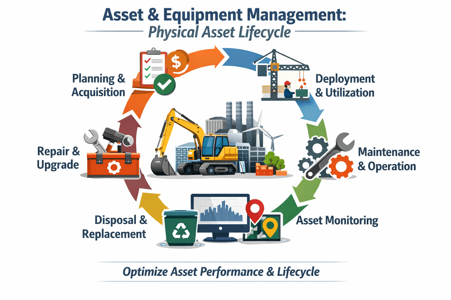 Physical asset lifecycle management process in asset and equipment management