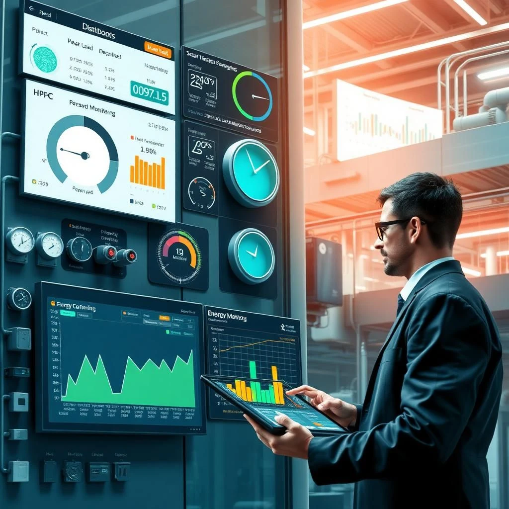 Commercial building energy dashboard showing load management and peak demand monitoring