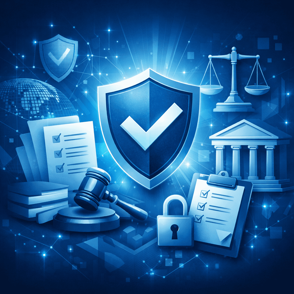 Regulatory compliance fundamentals framework showing policies, audits, risk controls, documentation, and compliance management systems