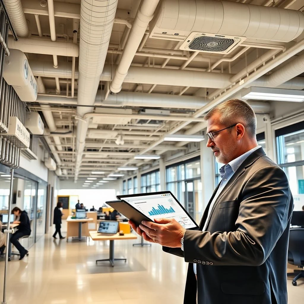 Commercial building with smart meters and energy-efficient lighting for utility cost management