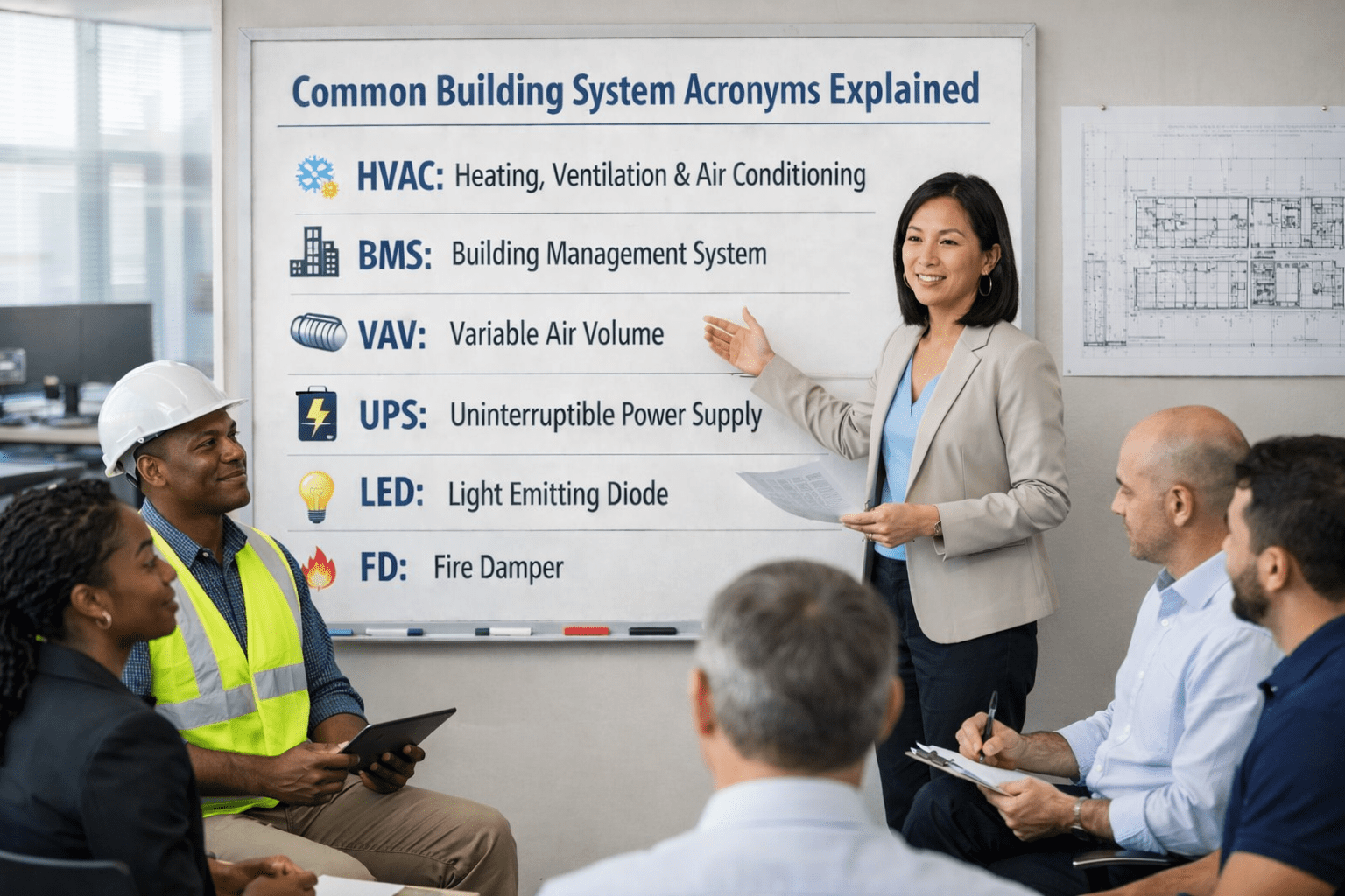 Common building system acronyms used in HVAC, electrical, safety, and automation systems.
