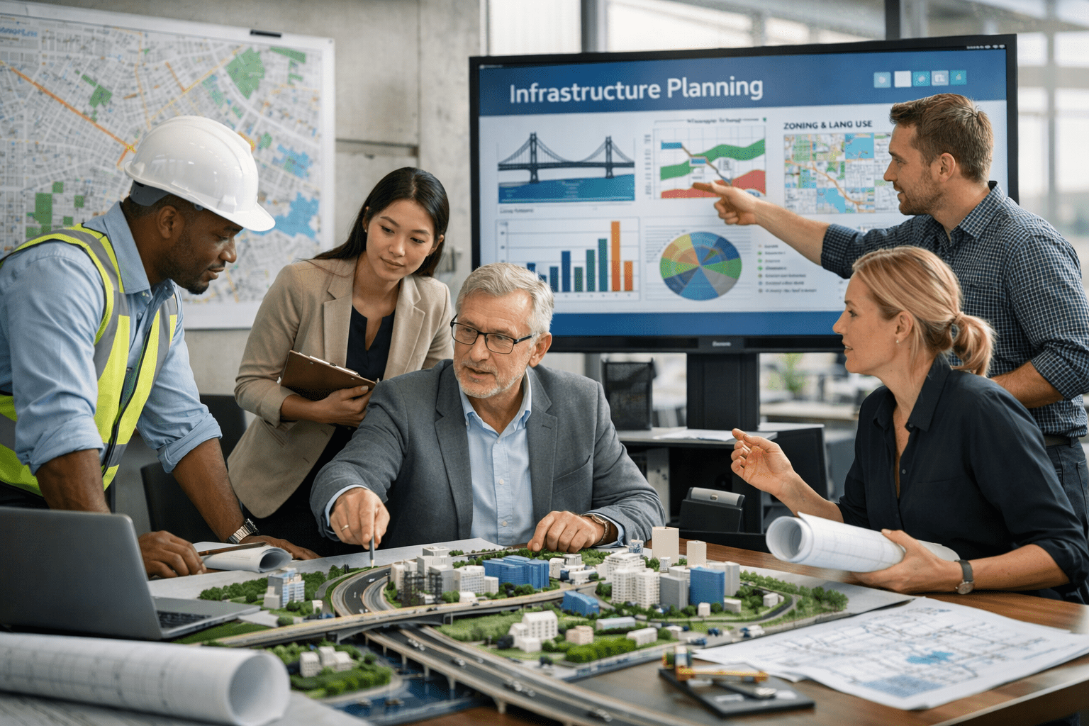 Infrastructure planning terms showing urban development, transport networks, utilities, and strategic planning systems.