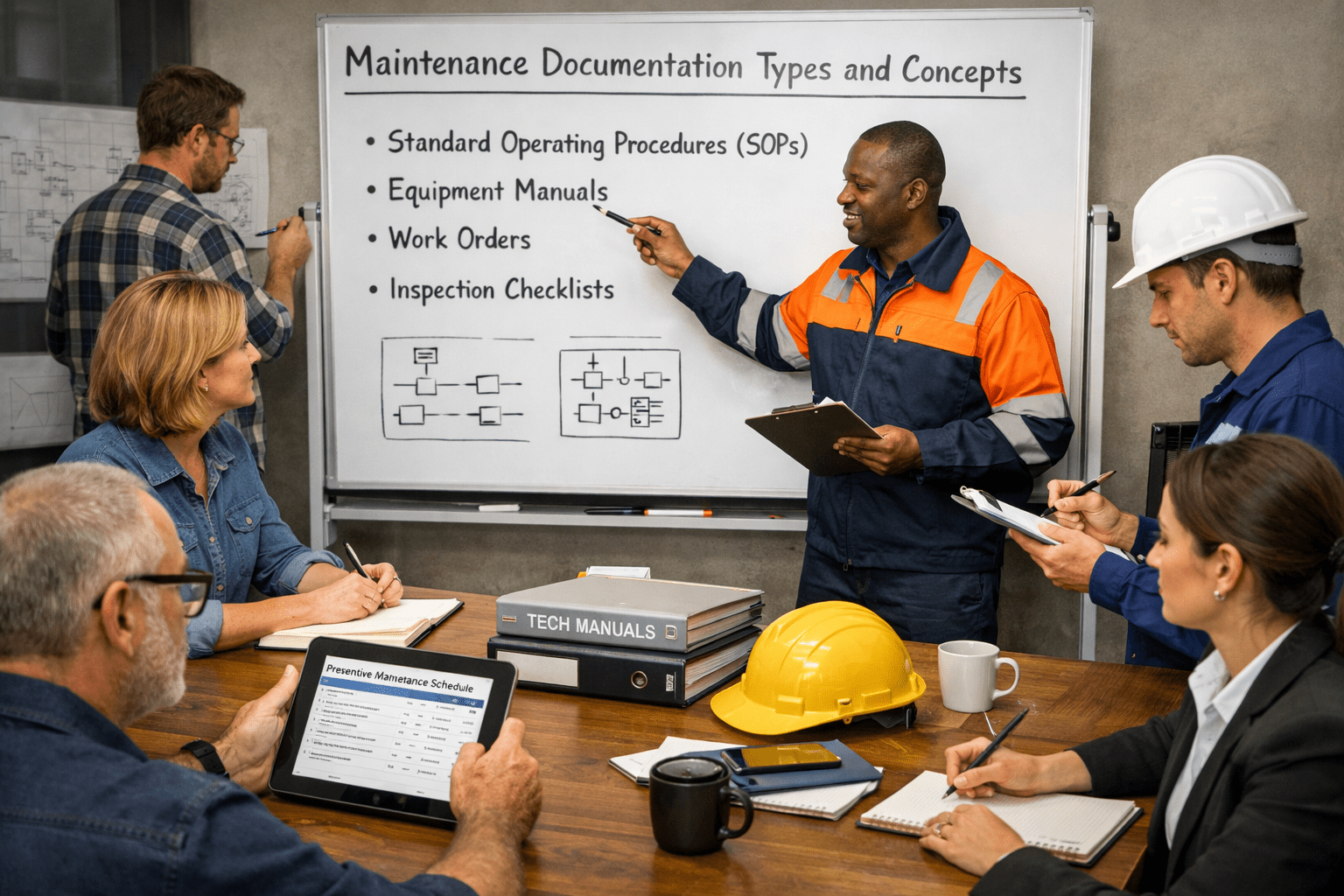 Maintenance documentation types showing work orders, inspection records, and asset management reports.
