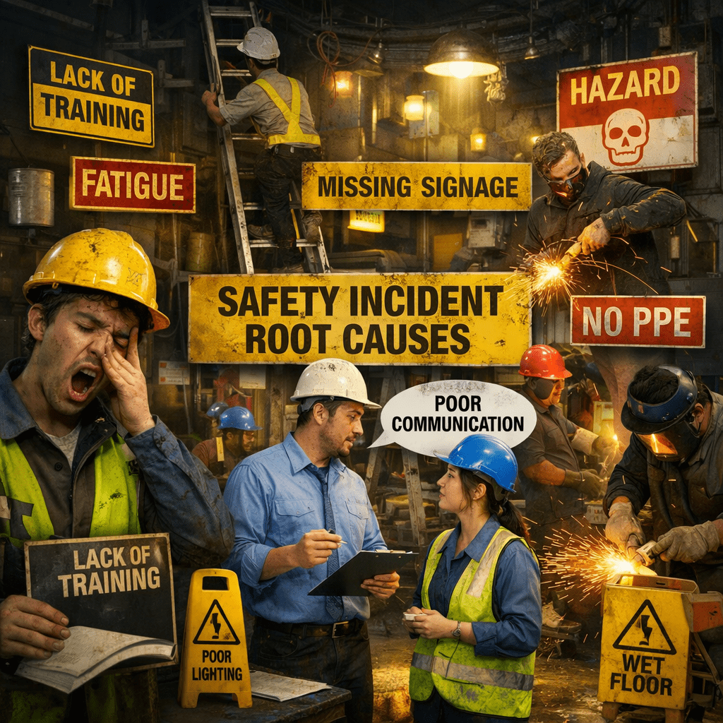 Safety team investigating root causes of a workplace incident