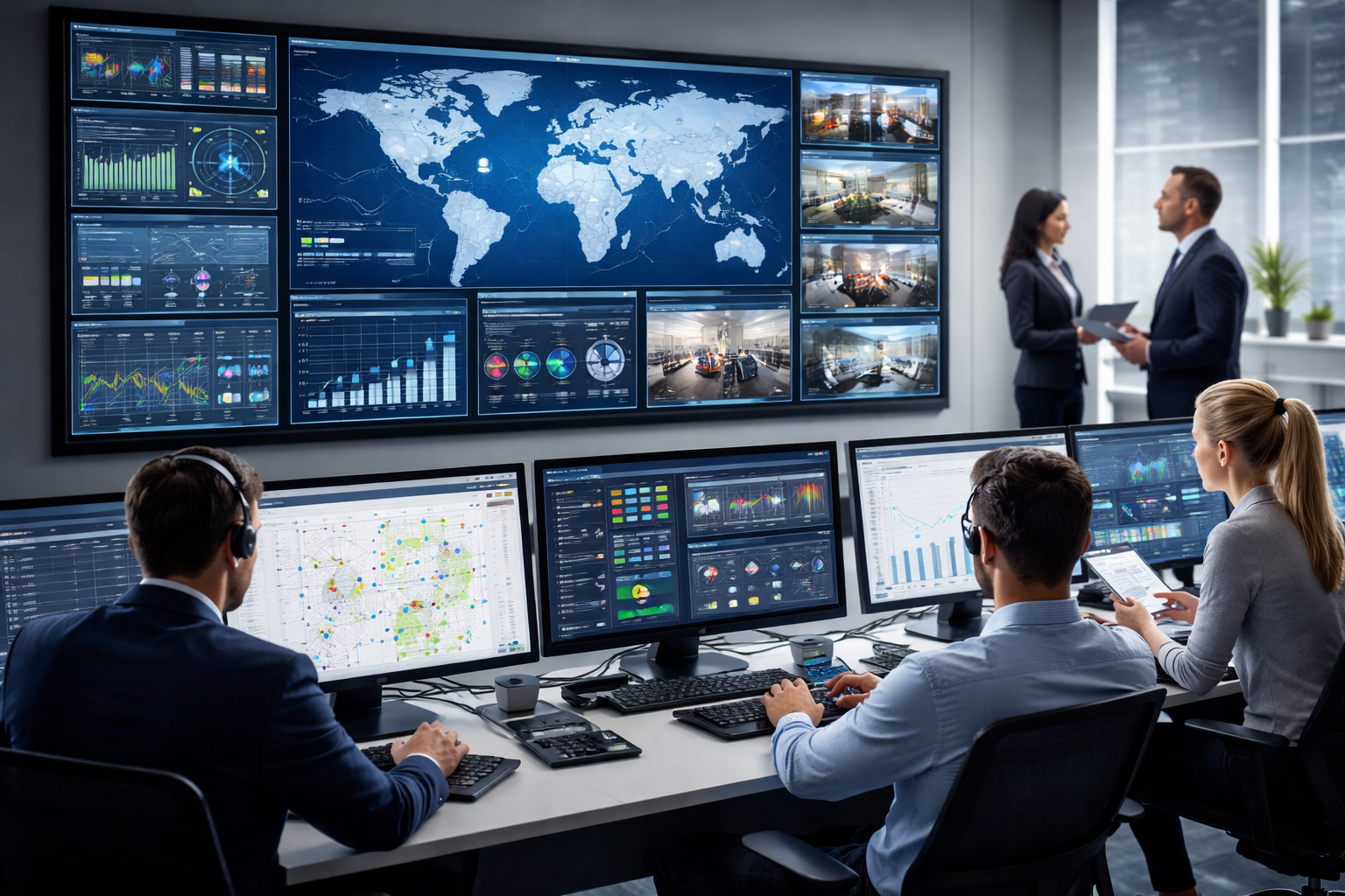 Managing multiple locations operations team using centralized dashboard to monitor performance and coordinate multi-site activities